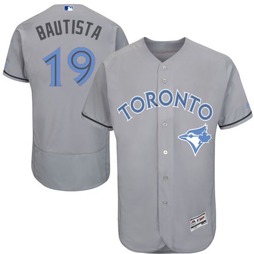 Blue Jays #19 Jose Bautista Grey Flexbase Authentic Collection Father's Day Stitched MLB Jersey